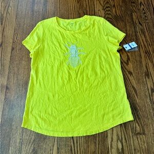 NWT Crown & Ivy Yellow honey bee beaded Graphic T-Shirt 100% cotton size XL